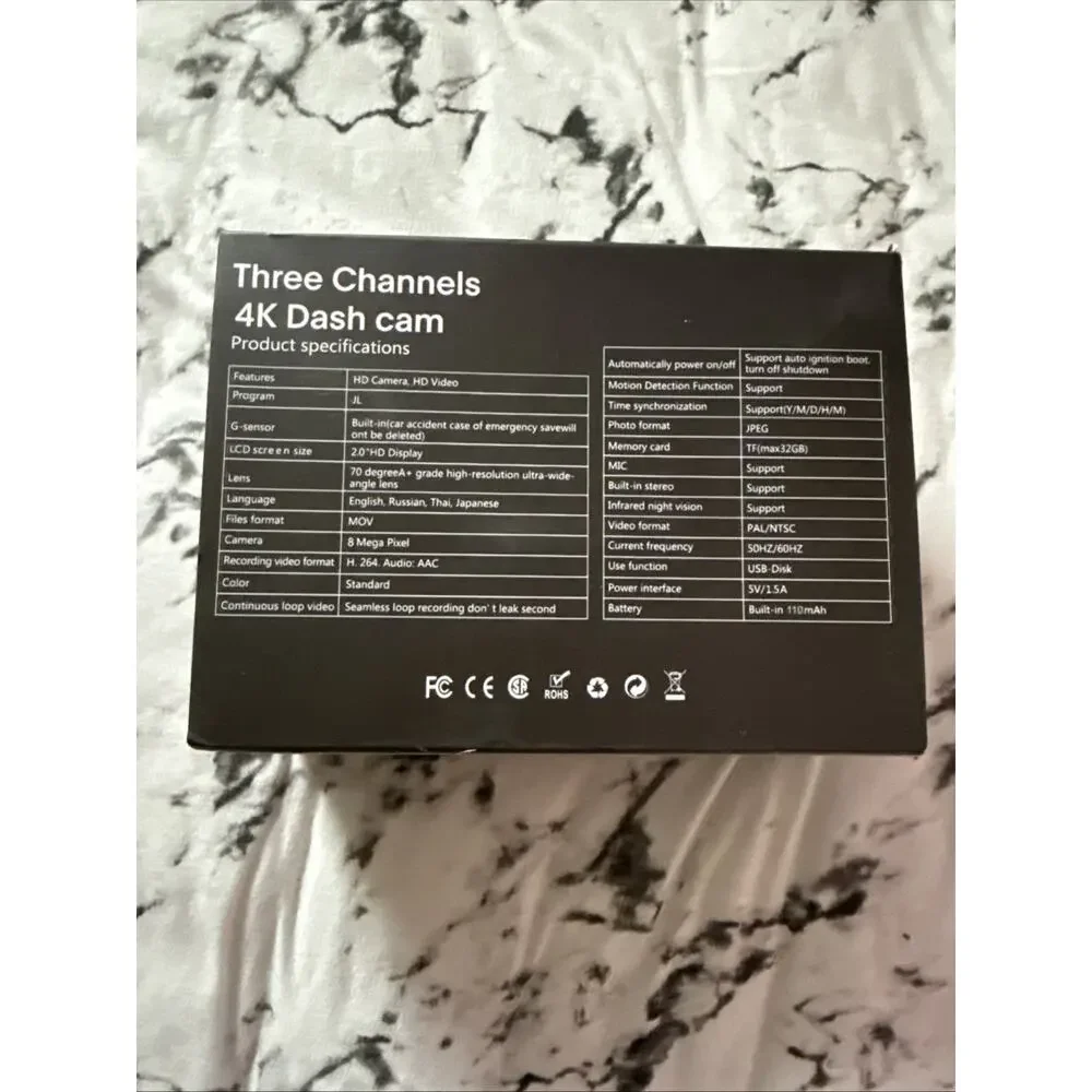 DASH Cam 3 Channel 4K Cam Front, Rear, and Inside New